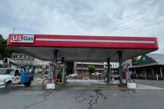 A US Gas fuel station canopy wrapped with custom Vinyl in Philipsburg, NJ